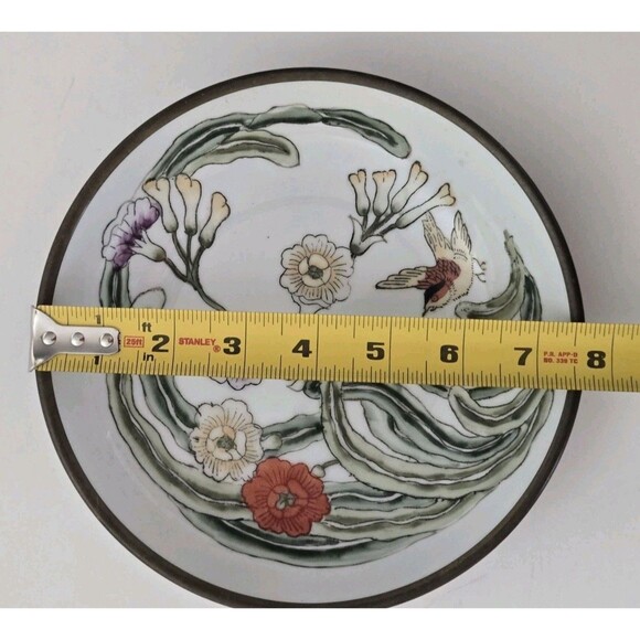 Vintage Japanese ACF Hand Painted Floral Porcelain Ware Brass Trinket Bowl Dish - Picture 5 of 5